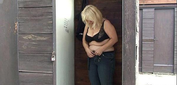  Old blonde gets fucked in the public changing room